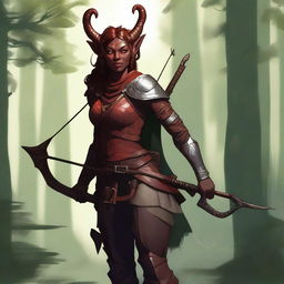 A detailed illustration of a female tiefling ranger