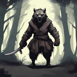 A detailed illustration of a rogue gnoll, a humanoid hyena-like creature, dressed in dark, stealthy clothing