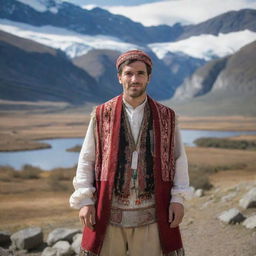 A 29-year-old Argentinian man from the Northern region, dressed in traditional attire and with a backdrop featuring characteristic landscapes.