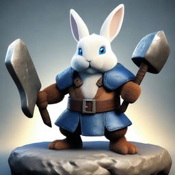 A dwarf rabbit with blue eyes and small ears, depicted as a berserker warrior without armor