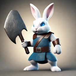 A small rabbit with blue eyes and very small ears, depicted as a berserker warrior without armor