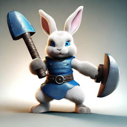 A small rabbit with blue eyes and very small ears, depicted as a berserker warrior without armor