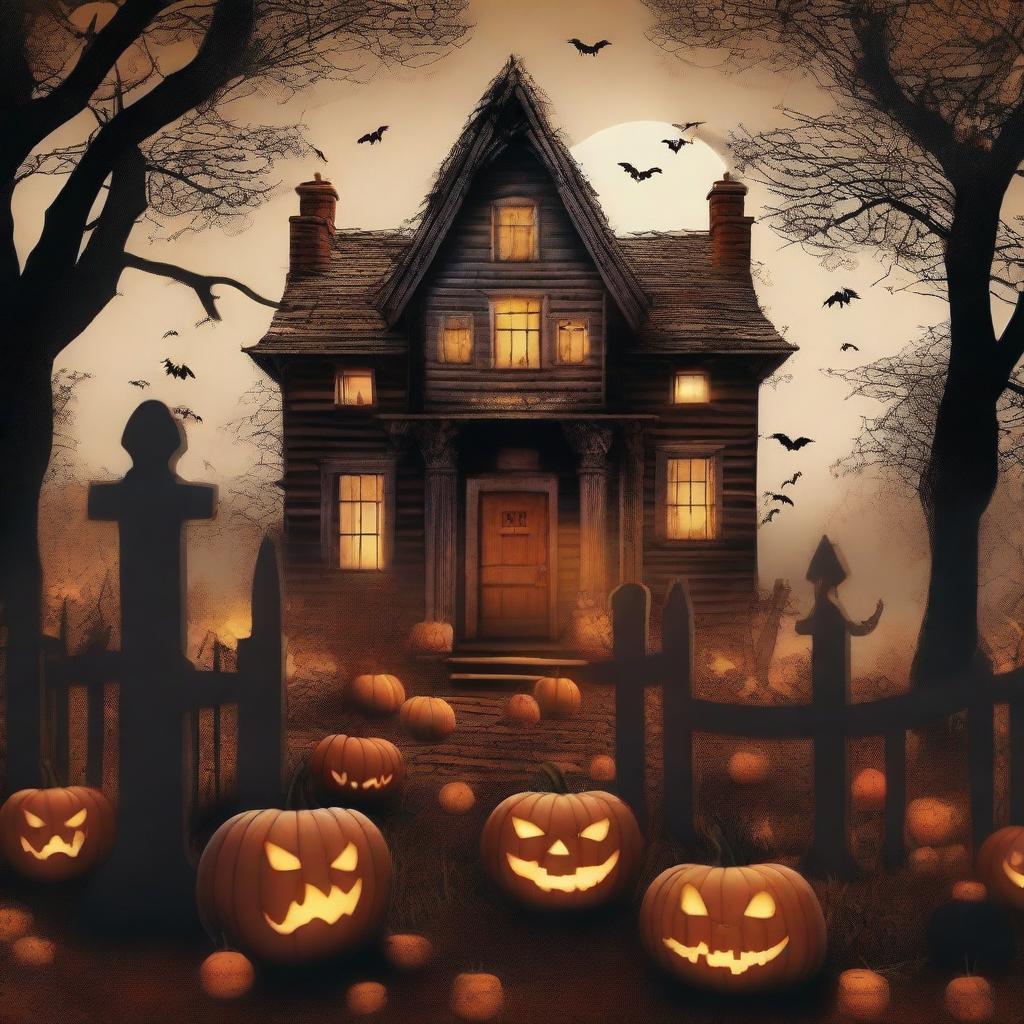 A terrifying October Halloween scene filled with horror elements