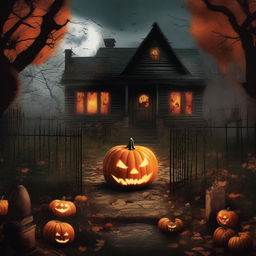 A terrifying October Halloween scene filled with horror elements