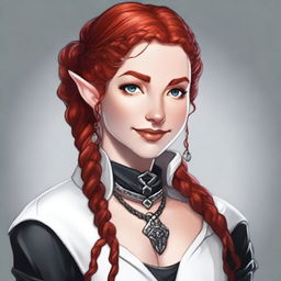 Create an image of a half-elf cleric with red hair styled in a French braid