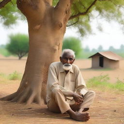 An old Indian man sitting under a tree, sharing his life struggles with a group of young people