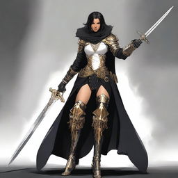 A powerful female goliath fighter with gray skin and jet black hair