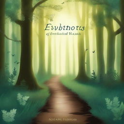 Create a captivating book cover featuring an enchanting forest with a mysterious path leading into the unknown