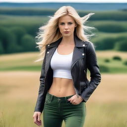 A high quality photo of a blonde sporty woman with athletic abs