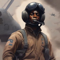 A detailed illustration of a wounded Black American pilot