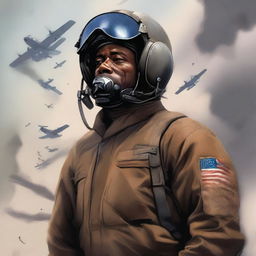 A detailed illustration of a wounded Black American pilot