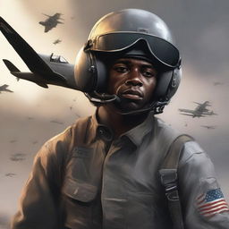 A detailed illustration of a wounded Black American pilot