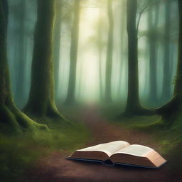 A captivating book cover featuring a mysterious forest with towering trees and a hidden path