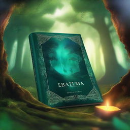 Create a captivating book cover featuring a mystical forest with a hidden ancient temple