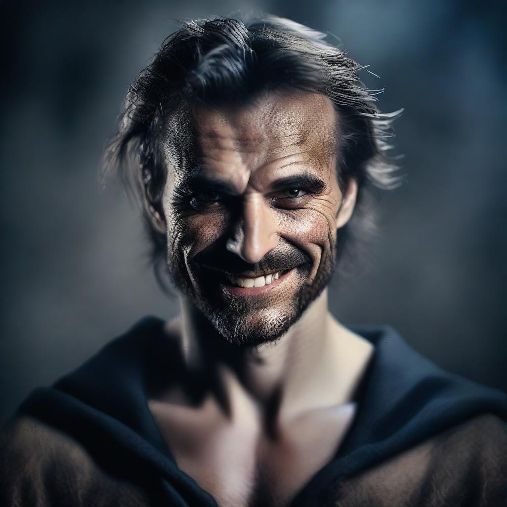 A middle ages attractive man with a demonic smile that haunts your thoughts