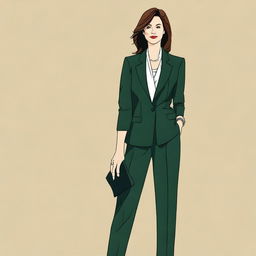 A detailed illustration of Maureen Callahan wearing a dark green suit