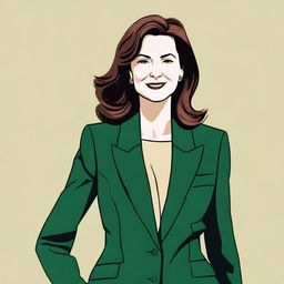 A detailed illustration of Maureen Callahan wearing a dark green suit