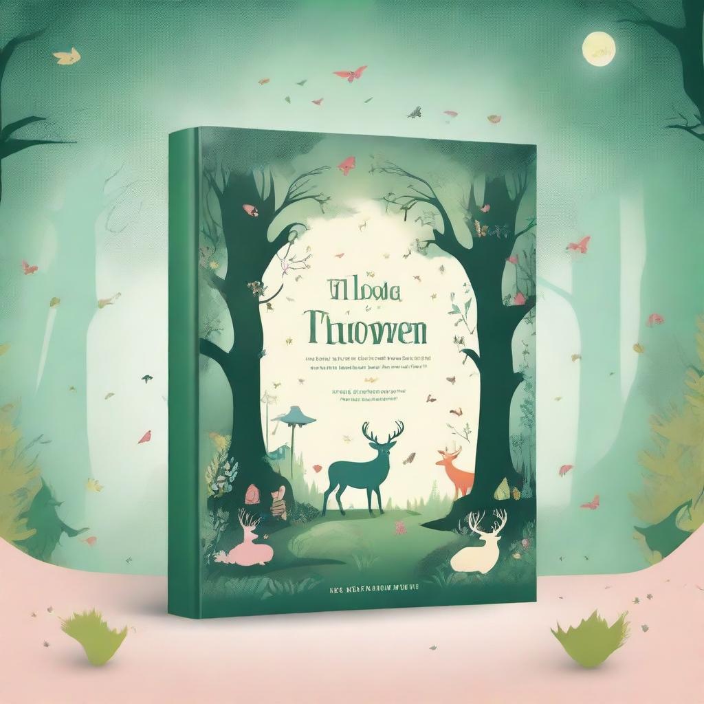 Create a captivating book cover featuring a mystical forest with enchanted creatures