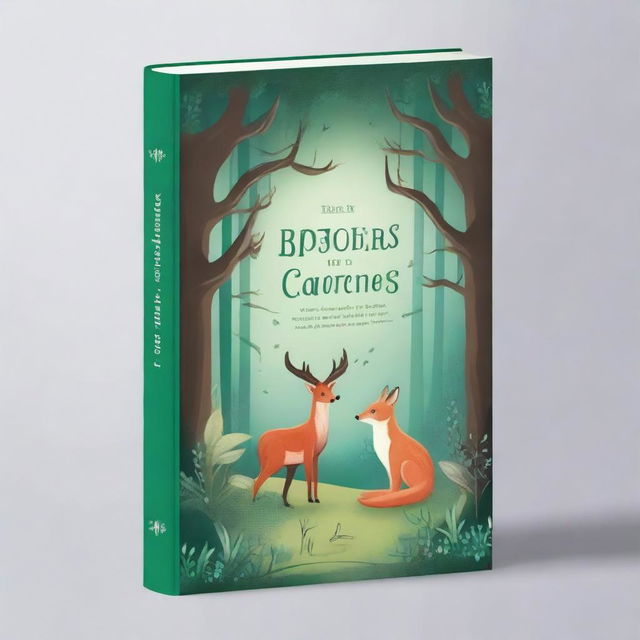 Create a captivating book cover featuring a mystical forest with enchanted creatures