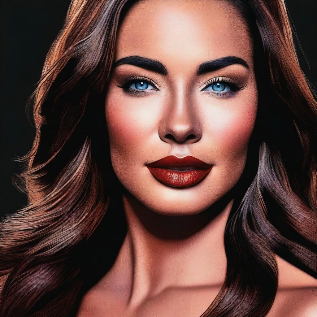 A realistic portrait of Megan Fox, capturing her iconic features and glamorous style