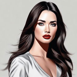 A realistic portrait of Megan Fox, capturing her iconic features and glamorous style