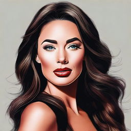 A realistic portrait of Megan Fox, capturing her iconic features and glamorous style