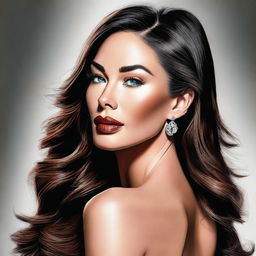 A realistic portrait of Megan Fox, capturing her iconic features and glamorous style