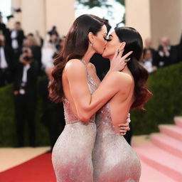 Create an image of Megan Fox and Rania Yousif sharing a kiss