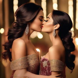 Megan Fox and Helly Shah sharing a passionate kiss in a romantic setting