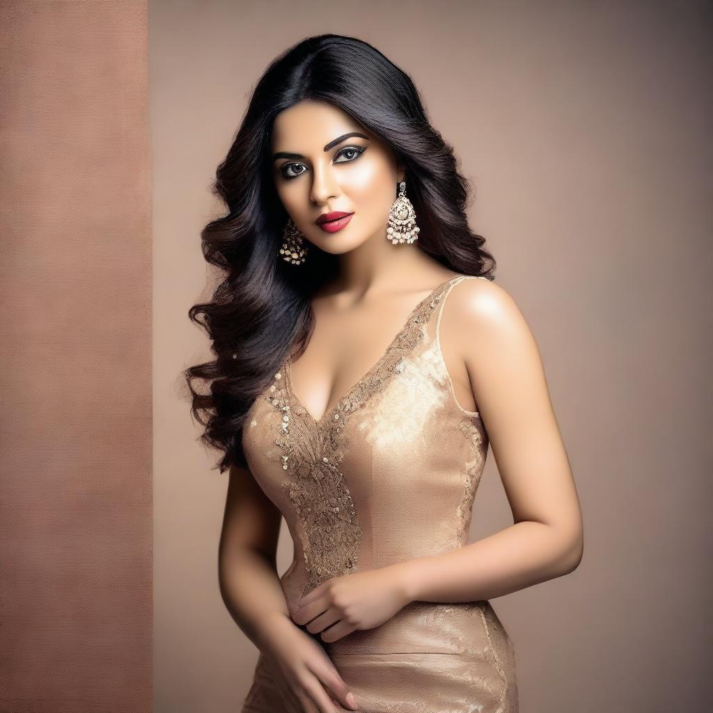 A glamorous and stylish portrait of Chandni Sharma, emphasizing her beauty and elegance in a tasteful manner