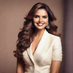 A high-quality portrait of Esha Gupta, showcasing her natural beauty and grace