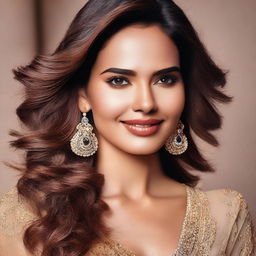 A high-quality portrait of Esha Gupta, showcasing her natural beauty and grace