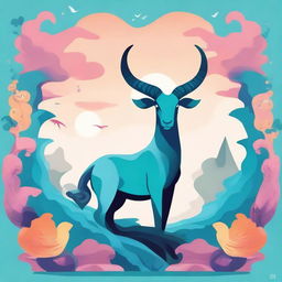 Create an animated picture of a Capricorn, featuring a mythical sea-goat with a fish tail and goat body