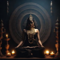 A mystical and eerie scene depicting the Bengali black magic Mohini spell mantra