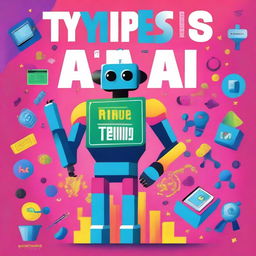 A colorful and engaging book cover titled 'Types of AI for Teens' by Aditya Mahajan