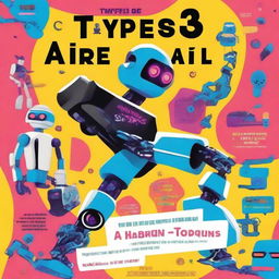 A colorful and engaging book cover titled 'Types of AI for Teens in English for Boys' by Aditya Mahajan