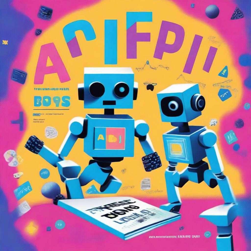 A colorful and engaging book cover titled 'Types of AI for Teens in English for Boys' by Aditya Mahajan