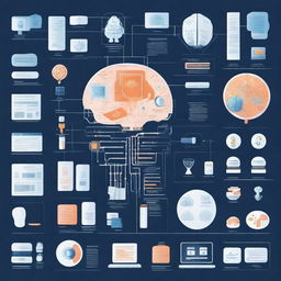 A detailed illustration showcasing various types of artificial intelligence, including machine learning, neural networks, and natural language processing