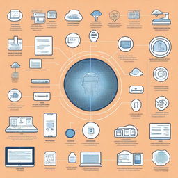 A detailed illustration showcasing various types of artificial intelligence, including machine learning, neural networks, and natural language processing