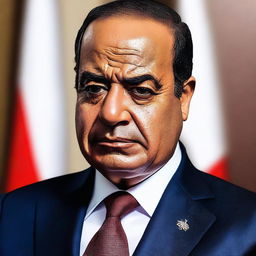 A detailed and realistic image of President Sisi with tears in his eyes, showing a moment of deep emotion and vulnerability