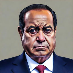 A detailed and realistic image of President Sisi with tears in his eyes, showing a moment of deep emotion and vulnerability