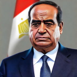 A detailed and realistic image of President Sisi with tears in his eyes, showing a moment of deep emotion and vulnerability