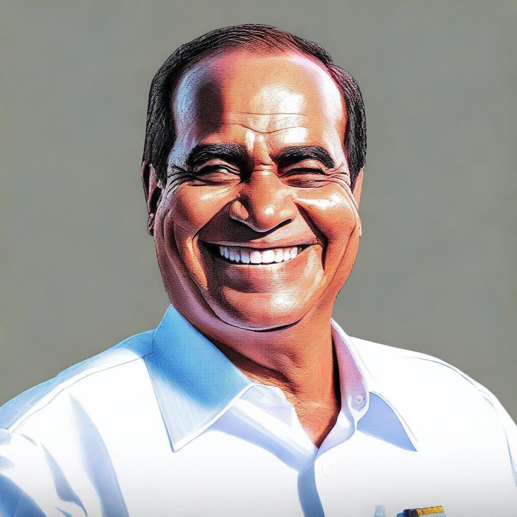 A detailed and realistic image of President Sisi with a very large and exaggerated smile, showing a moment of extreme happiness and positivity