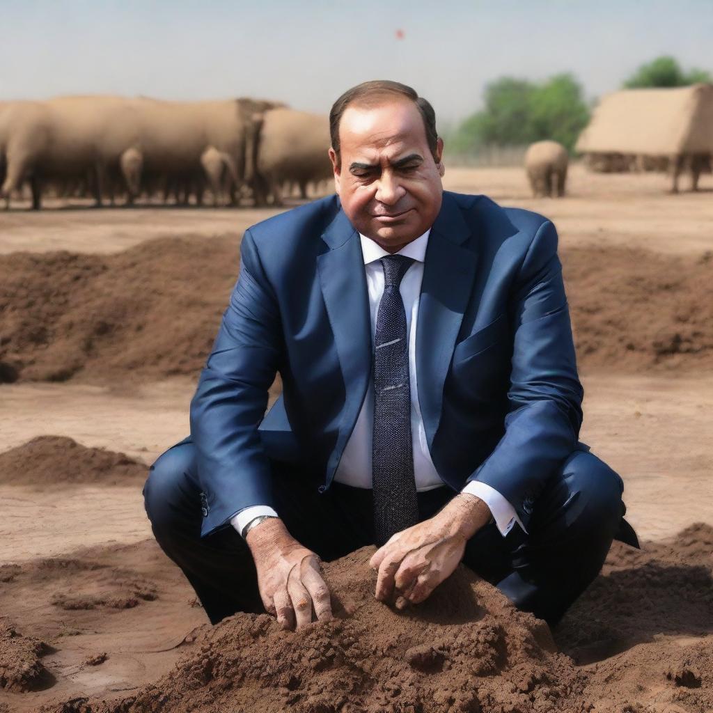 A controversial and provocative image of President Sisi depicted eating manure