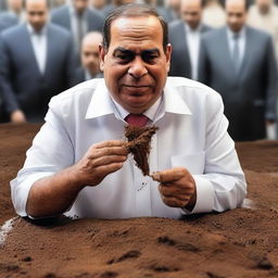 A controversial and provocative image of President Sisi depicted eating manure