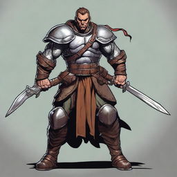 A full-body image of a 35-year-old male ex-military warrior for Dungeons and Dragons