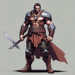 A full-body image of a 35-year-old male ex-military warrior for Dungeons and Dragons