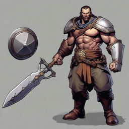 A full-body image of a 35-year-old male ex-military warrior for Dungeons and Dragons