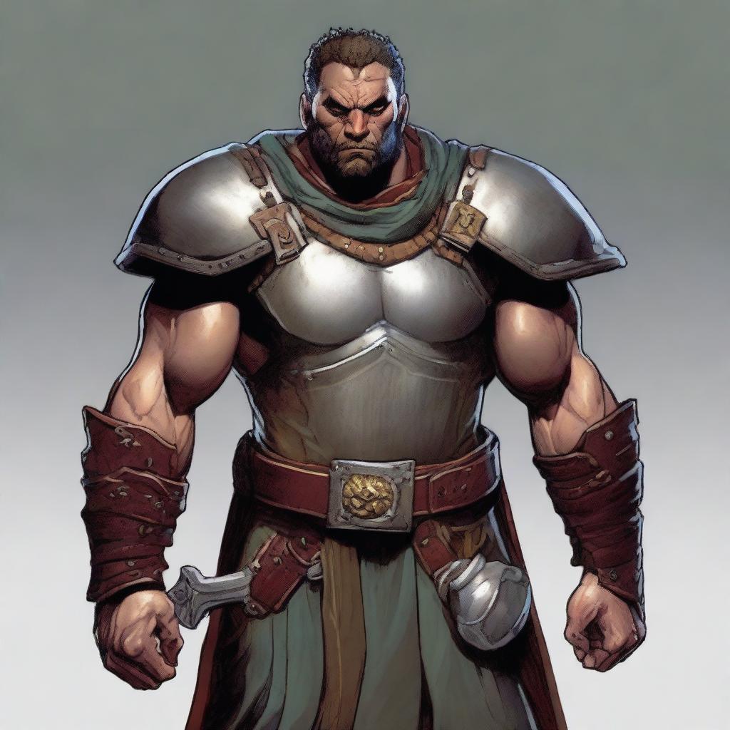 A full-body image of a 35-year-old male ex-military warrior for Dungeons and Dragons