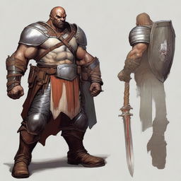 A full-body image of a 35-year-old male ex-military warrior for Dungeons and Dragons